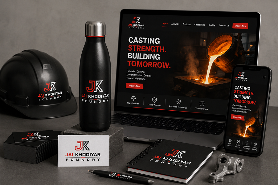 Jai Khodiyar Foundry branding and website showcase